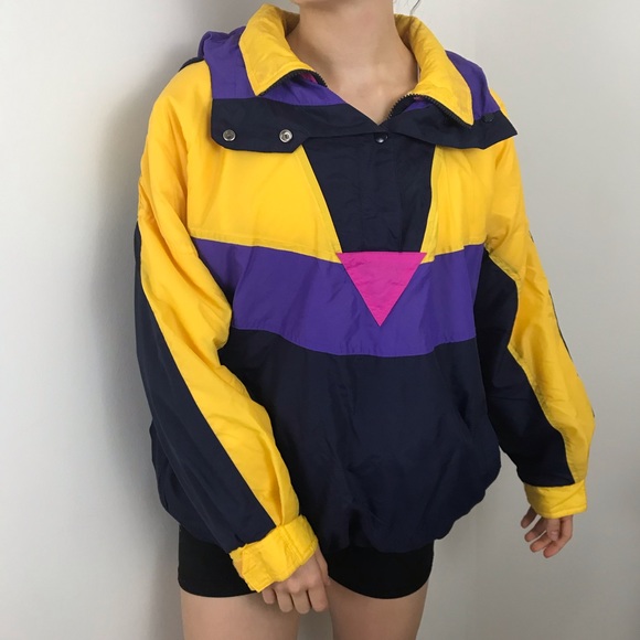Vintage Jackets & Blazers - Vintage • 80s Colorblock Fleece-Lined Windbreaker